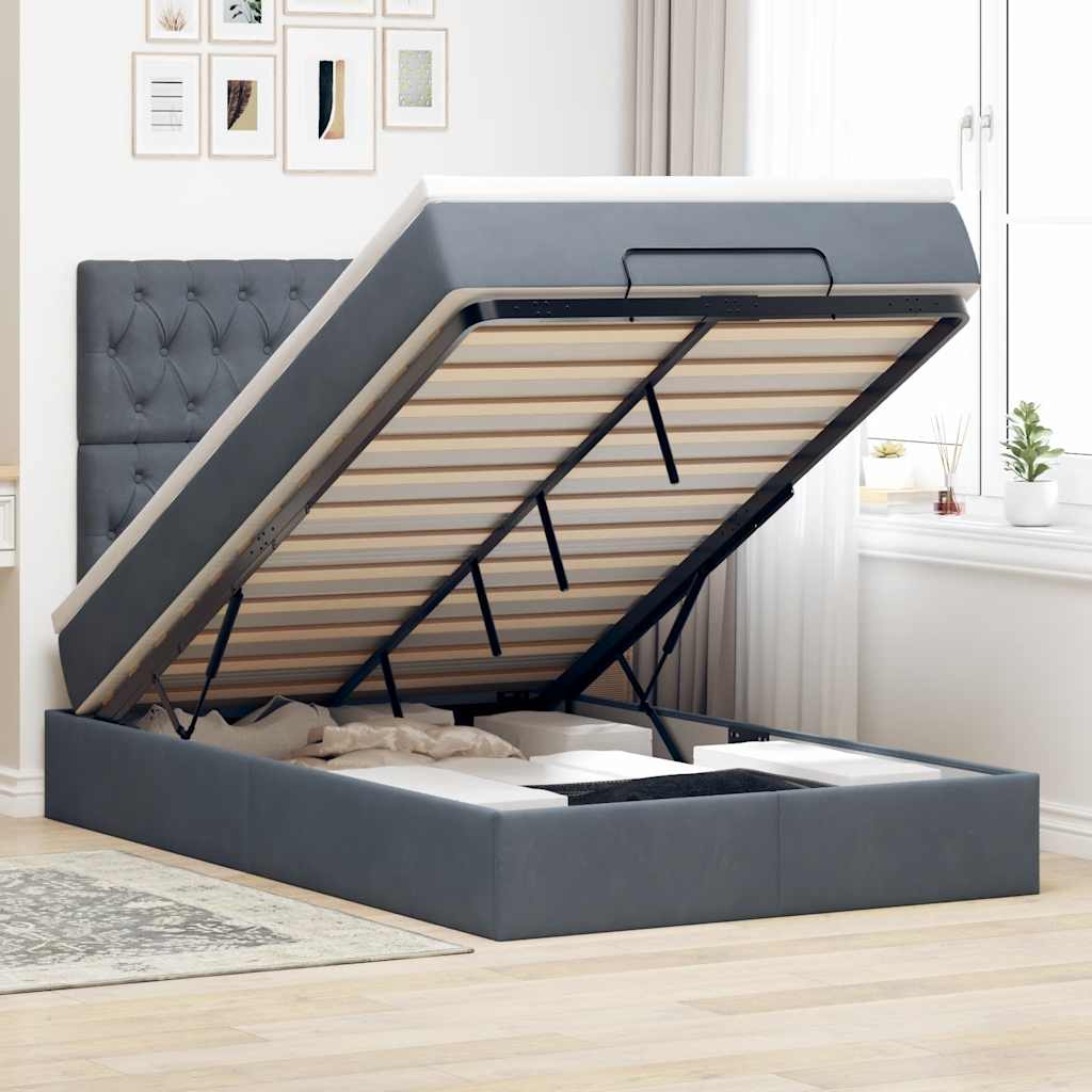 vidaXL Ottoman-Bett mit Matratzen Dunkelgrau 120x200 cm Samt
