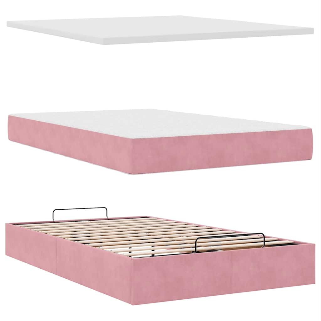 vidaXL Ottoman-Bett mit Matratzen Rosa 120x200 cm Samt