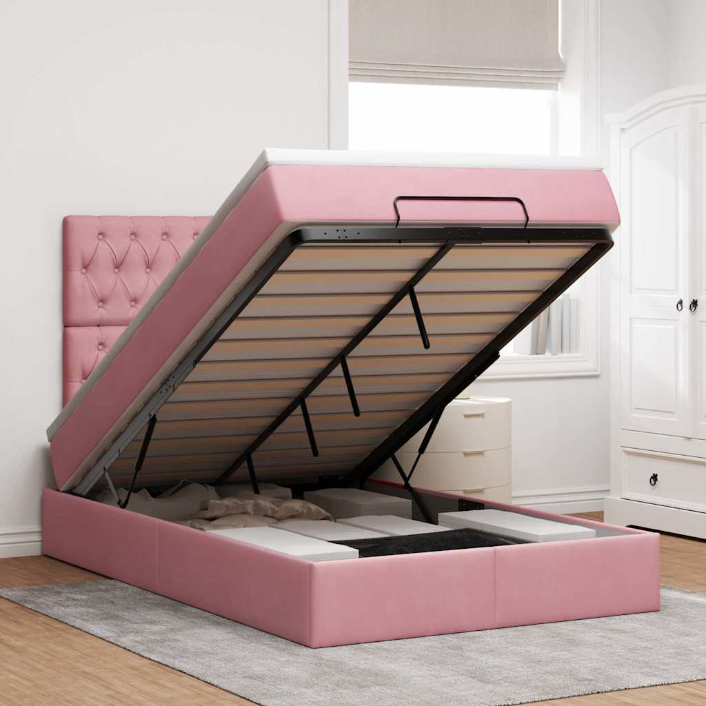 vidaXL Ottoman-Bett mit Matratzen Rosa 120x200 cm Samt