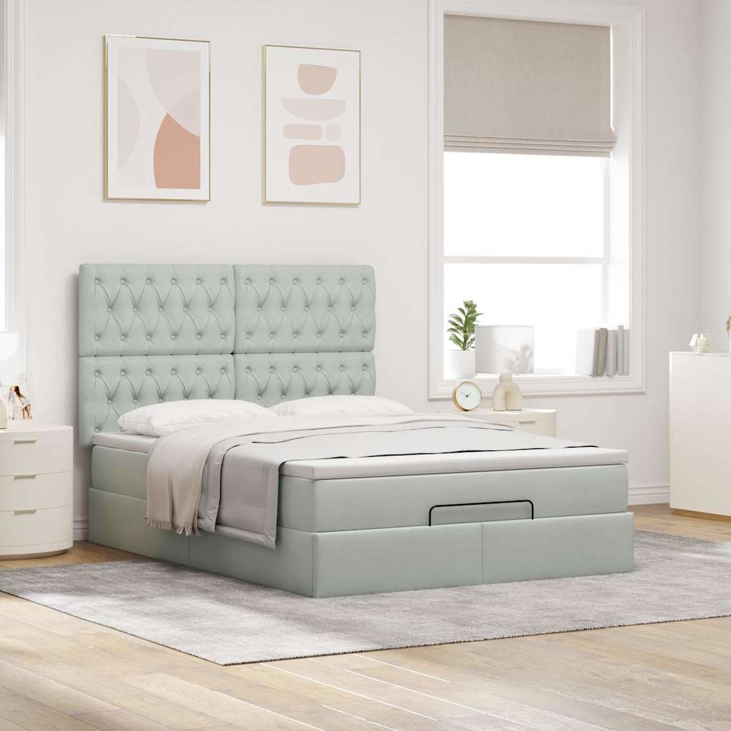 vidaXL Ottoman-Bett mit Matratzen Hellgrau 140x190 cm Samt