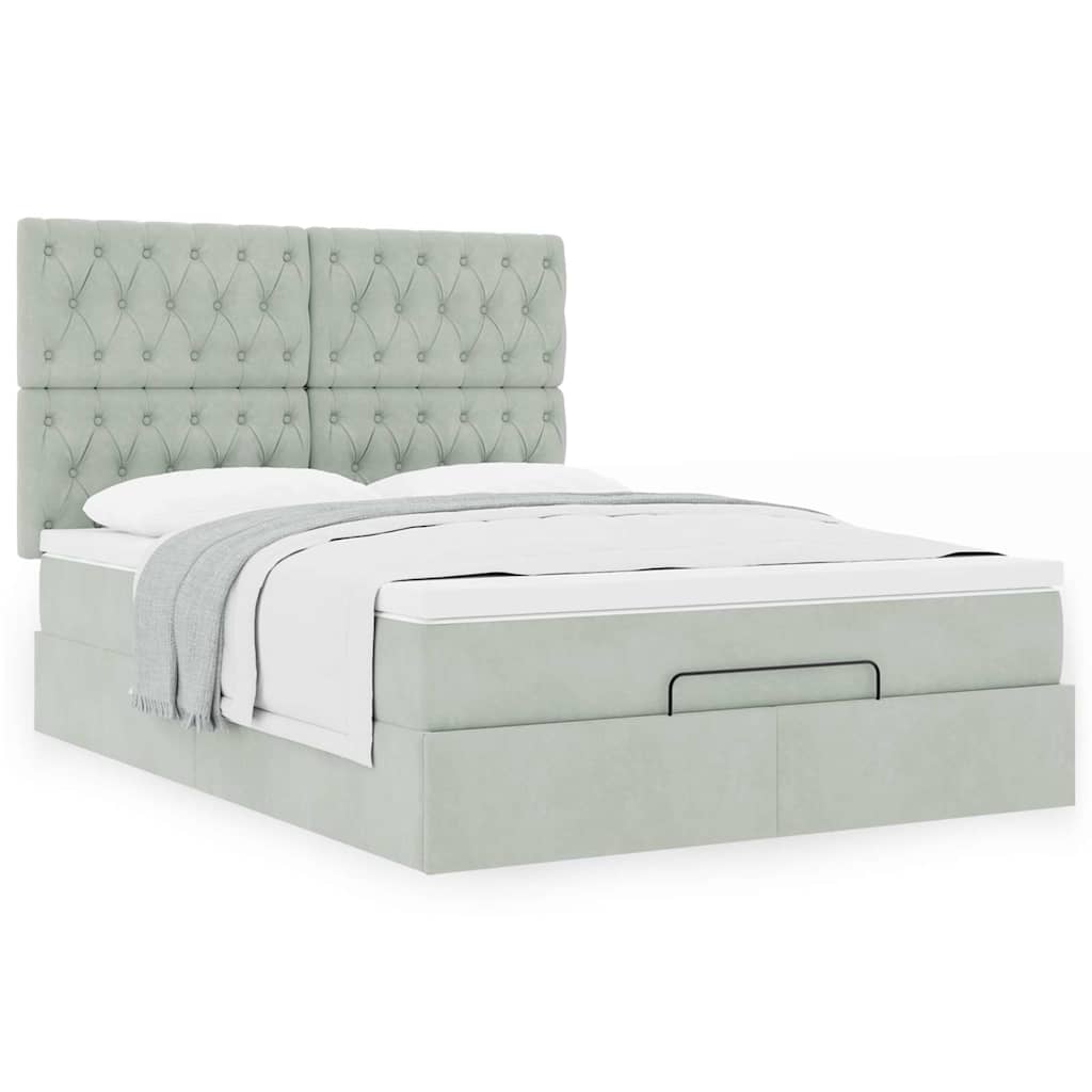vidaXL Ottoman-Bett mit Matratzen Hellgrau 140x190 cm Samt