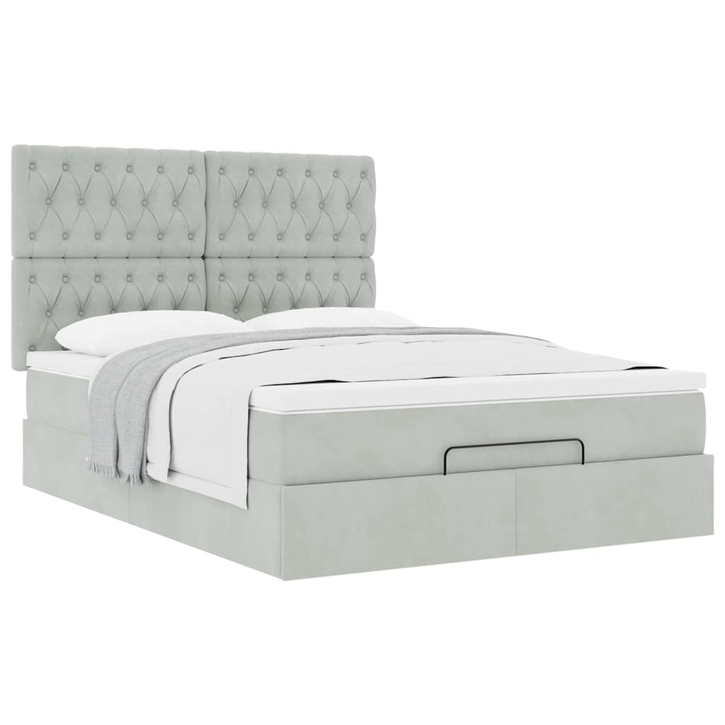vidaXL Ottoman-Bett mit Matratzen Hellgrau 140x190 cm Samt