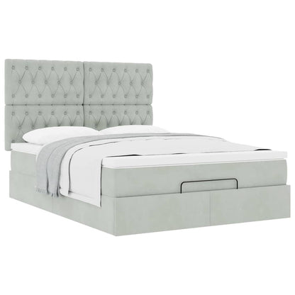 vidaXL Ottoman-Bett mit Matratzen Hellgrau 140x190 cm Samt
