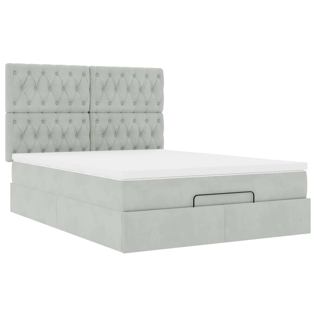 vidaXL Ottoman-Bett mit Matratzen Hellgrau 140x190 cm Samt