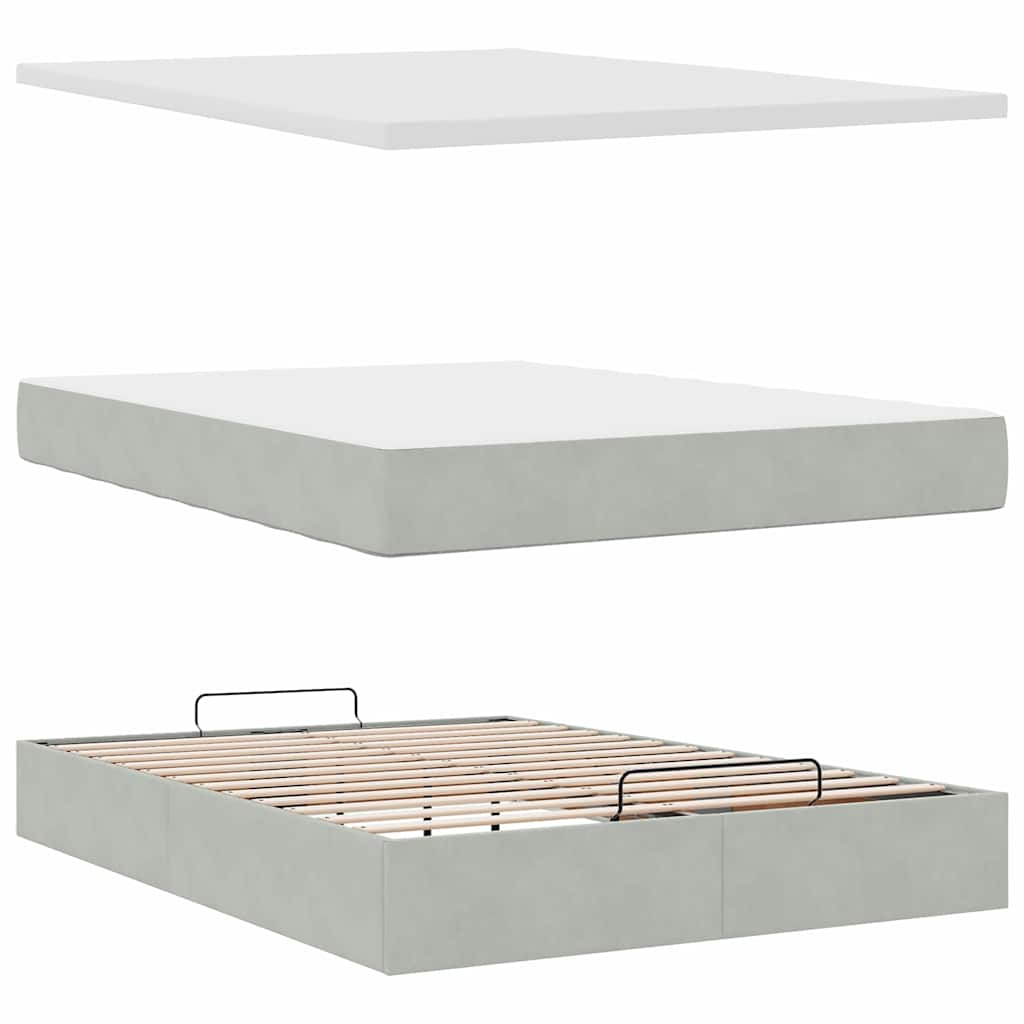 vidaXL Ottoman-Bett mit Matratzen Hellgrau 140x190 cm Samt