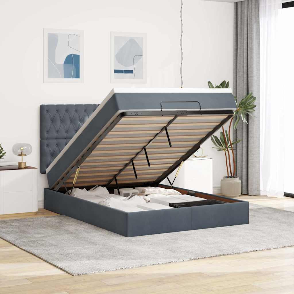vidaXL Ottoman-Bett mit Matratzen Dunkelgrau 140x190 cm Samt