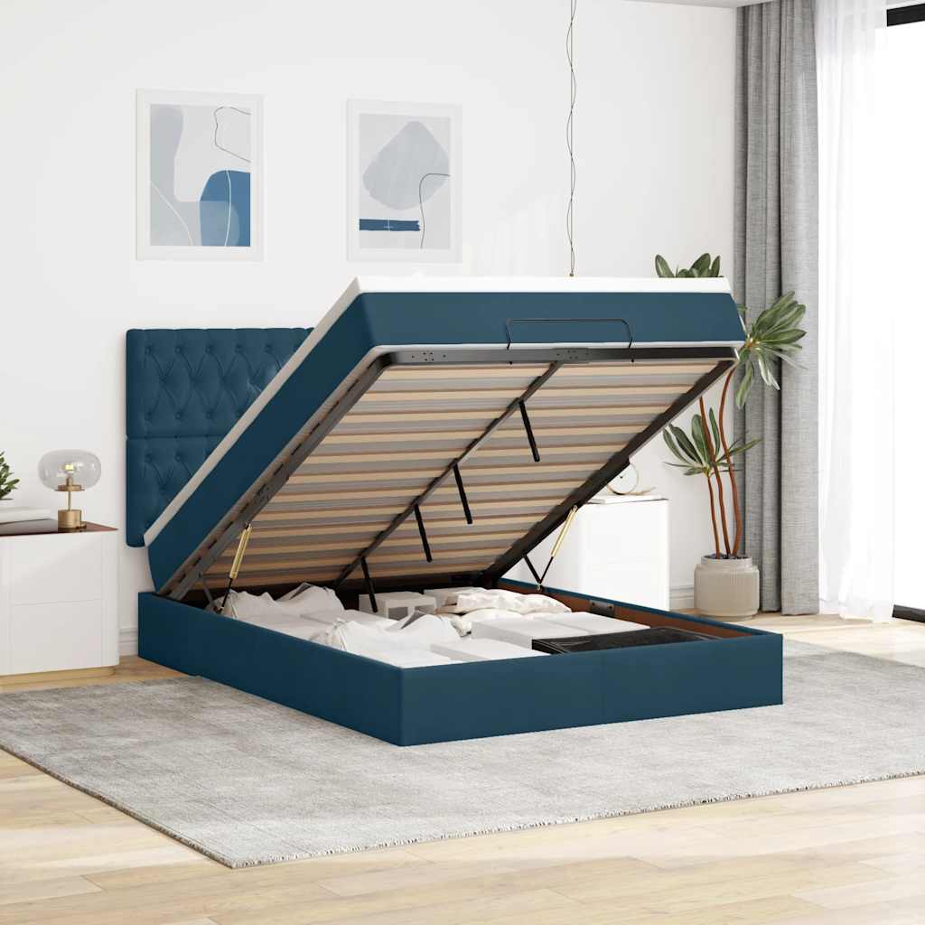 vidaXL Ottoman-Bett mit Matratzen Dunkelblau 140x190 cm Samt