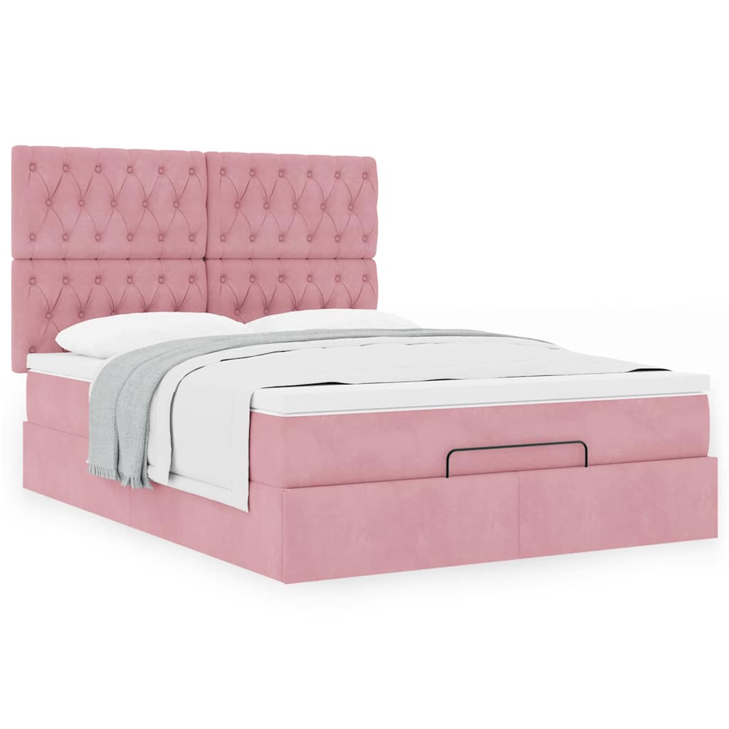 vidaXL Ottoman-Bett mit Matratzen Rosa 140x190 cm Samt