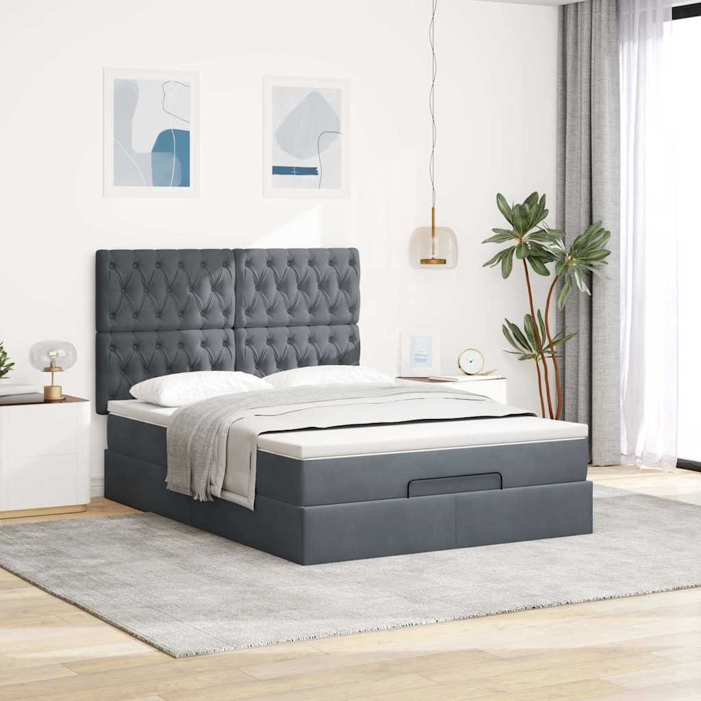 Ottoman-Bett mit Matratzen Dunkelgrau 140x200 cm Samt