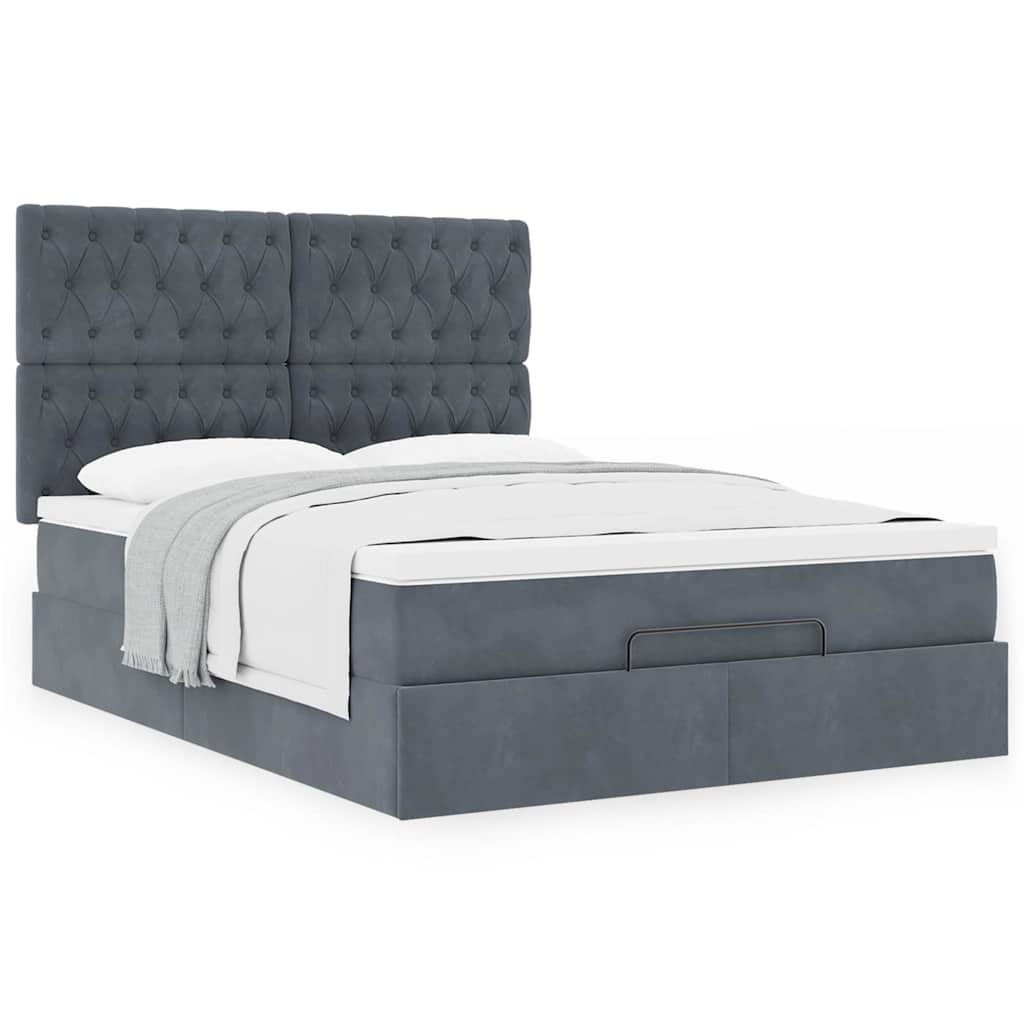 vidaXL Ottoman-Bett mit Matratzen Dunkelgrau 140x200 cm Samt