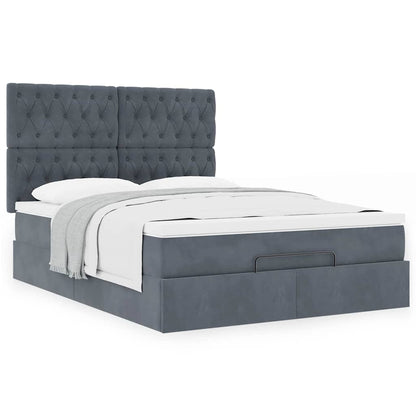 vidaXL Ottoman-Bett mit Matratzen Dunkelgrau 140x200 cm Samt