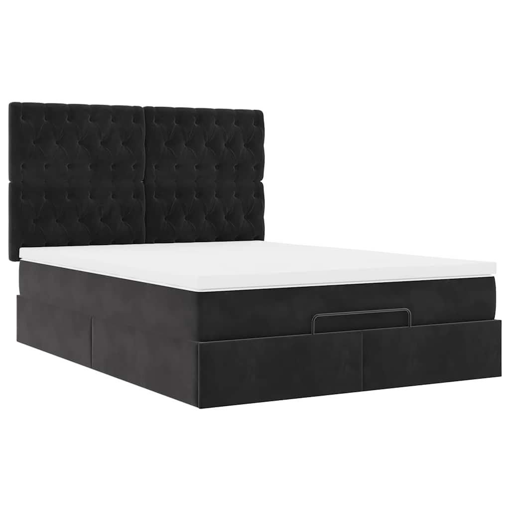 Ottoman-Bett mit Matratzen Schwarz 140x200 cm Samt