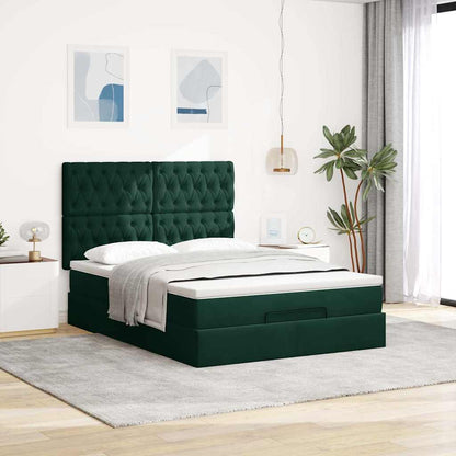 vidaXL Ottoman-Bett mit Matratzen Dunkelgrün 140x200 cm Samt