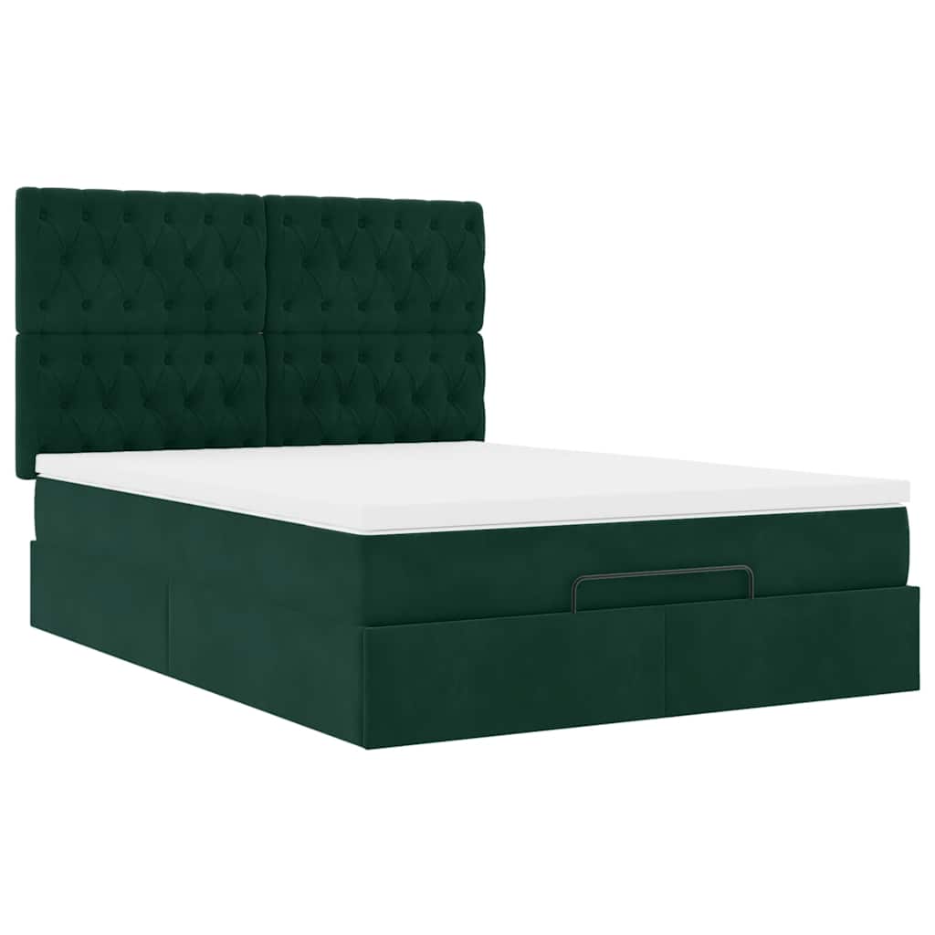 vidaXL Ottoman-Bett mit Matratzen Dunkelgrün 140x200 cm Samt