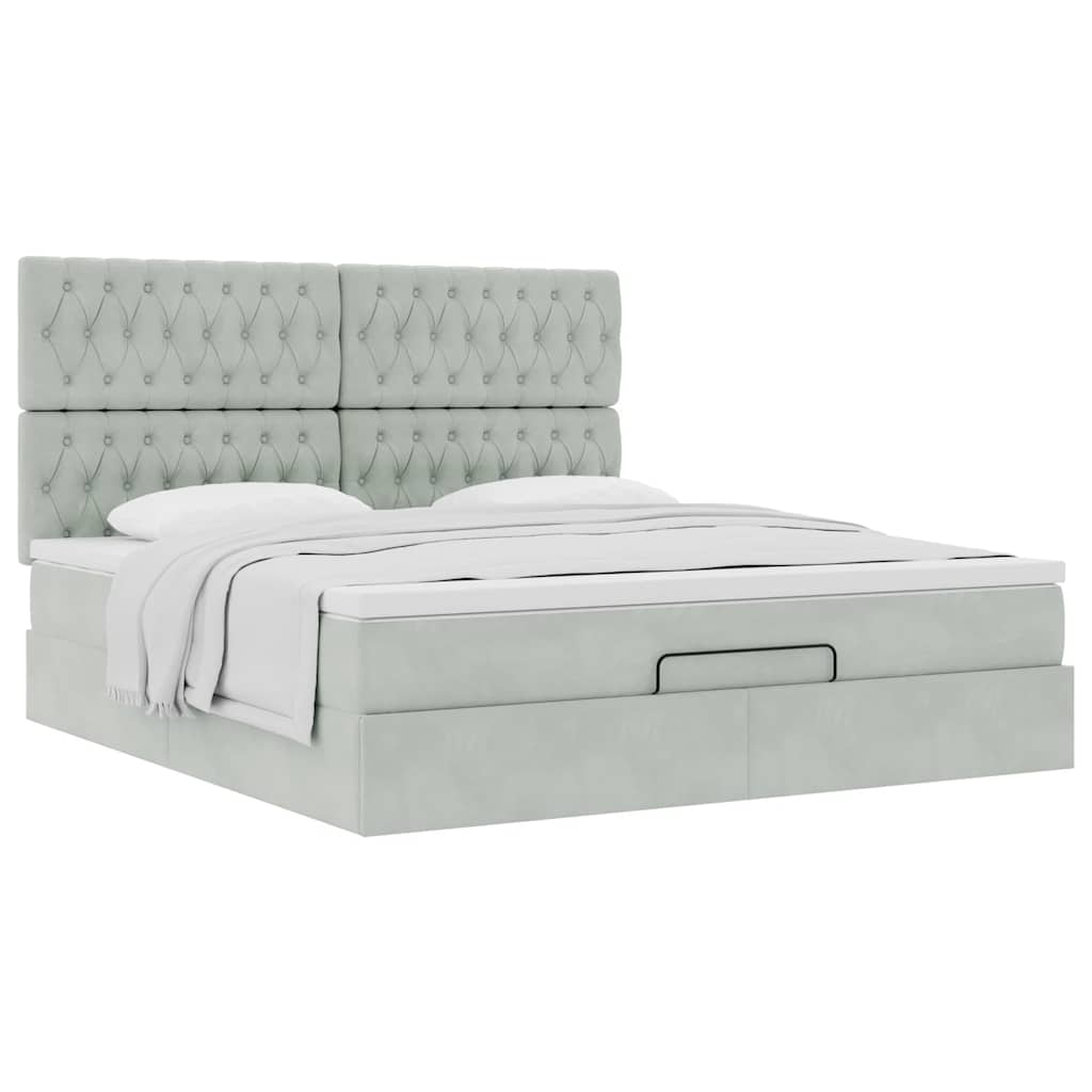 vidaXL Ottoman-Bett mit Matratzen Hellgrau 160x200 cm Samt