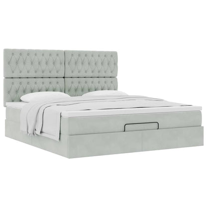 vidaXL Ottoman-Bett mit Matratzen Hellgrau 160x200 cm Samt