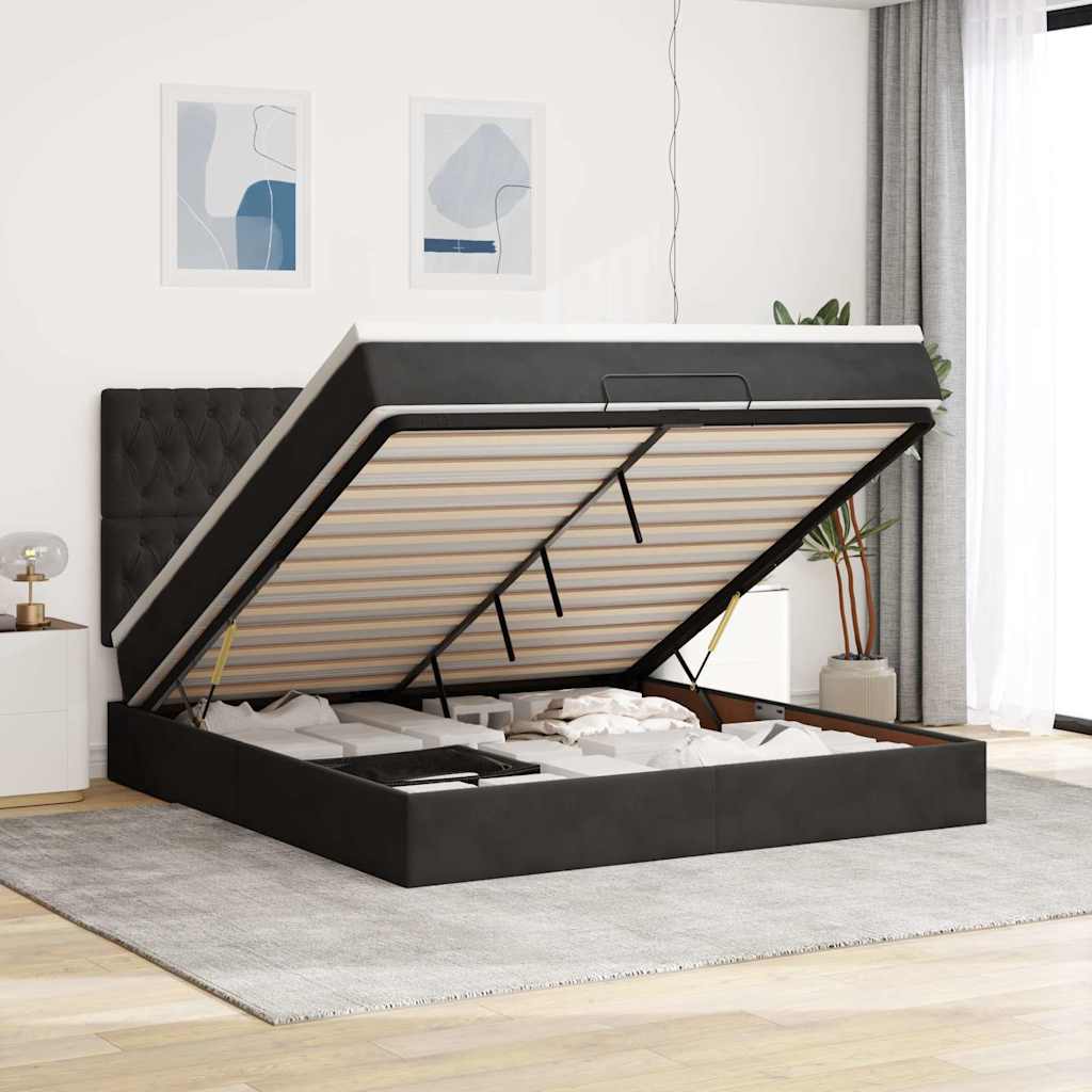 vidaXL Ottoman-Bett mit Matratzen Schwarz 160x200 cm Samt