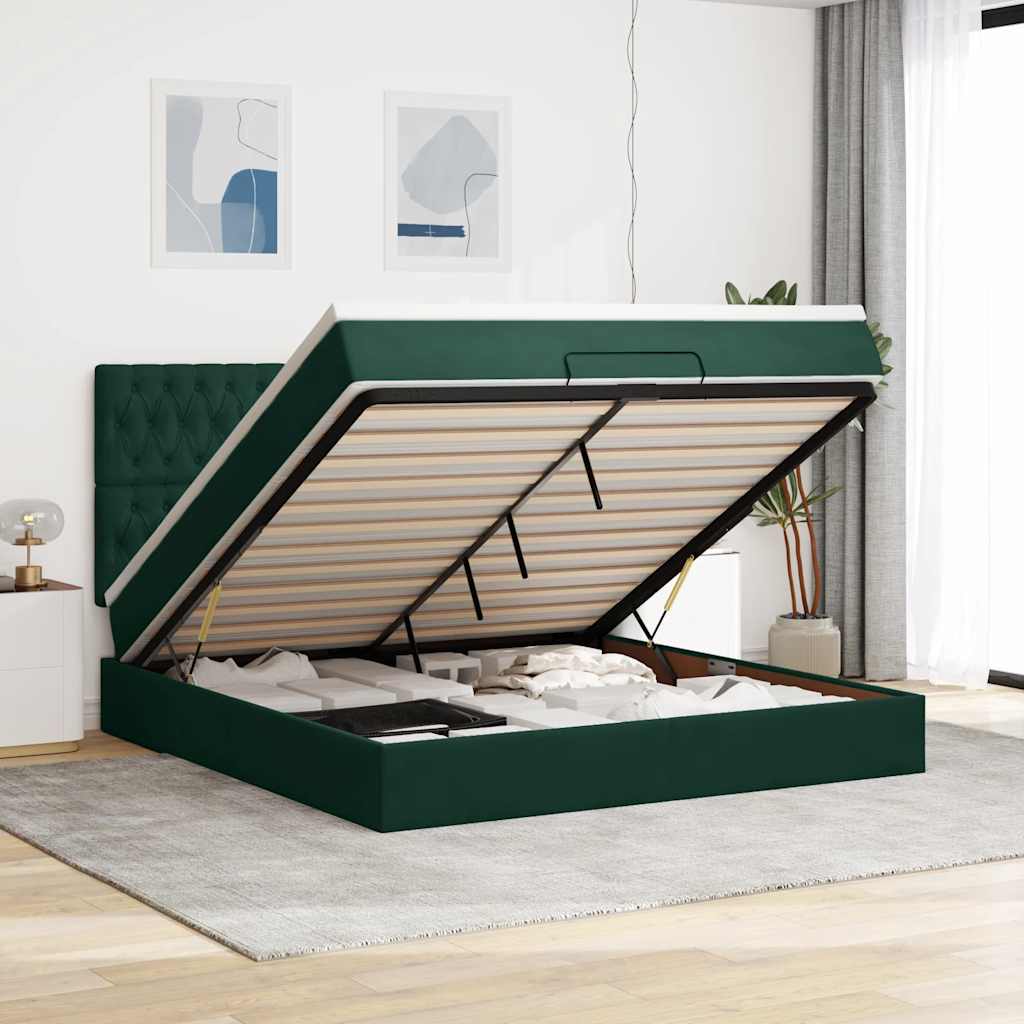 vidaXL Ottoman-Bett mit Matratzen Dunkelgrün 160x200 cm Samt