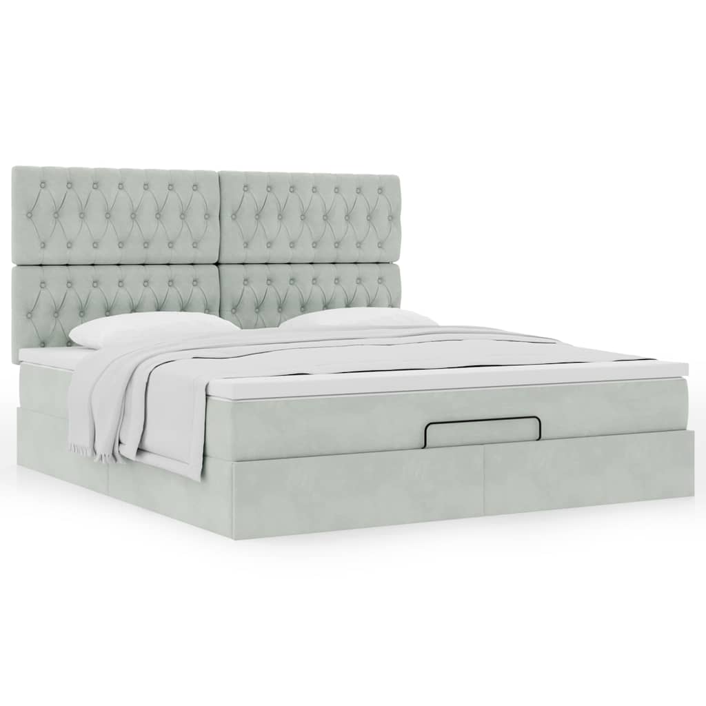 vidaXL Ottoman-Bett mit Matratzen Hellgrau 180x200 cm Samt