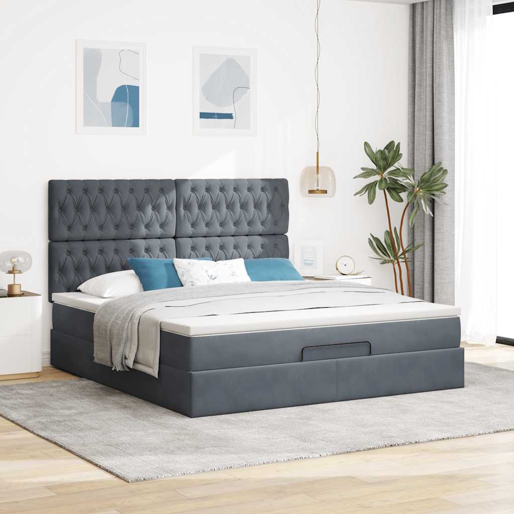vidaXL Ottoman-Bett mit Matratzen Dunkelgrau 180x200 cm Samt