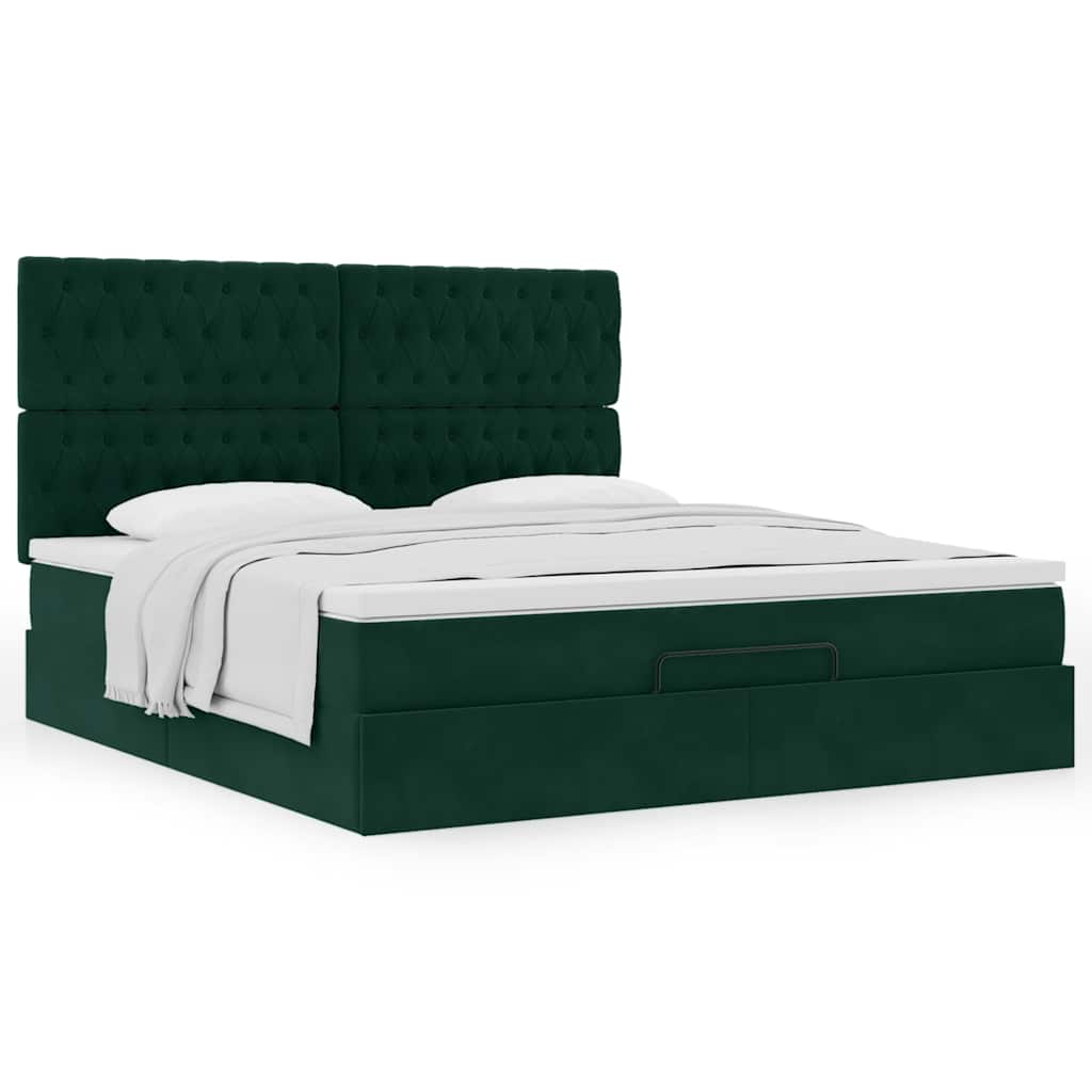 vidaXL Ottoman-Bett mit Matratzen Dunkelgrün 180x200 cm Samt