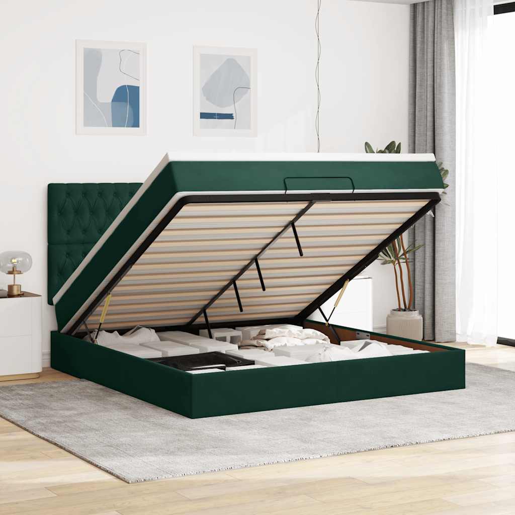 vidaXL Ottoman-Bett mit Matratzen Dunkelgrün 180x200 cm Samt