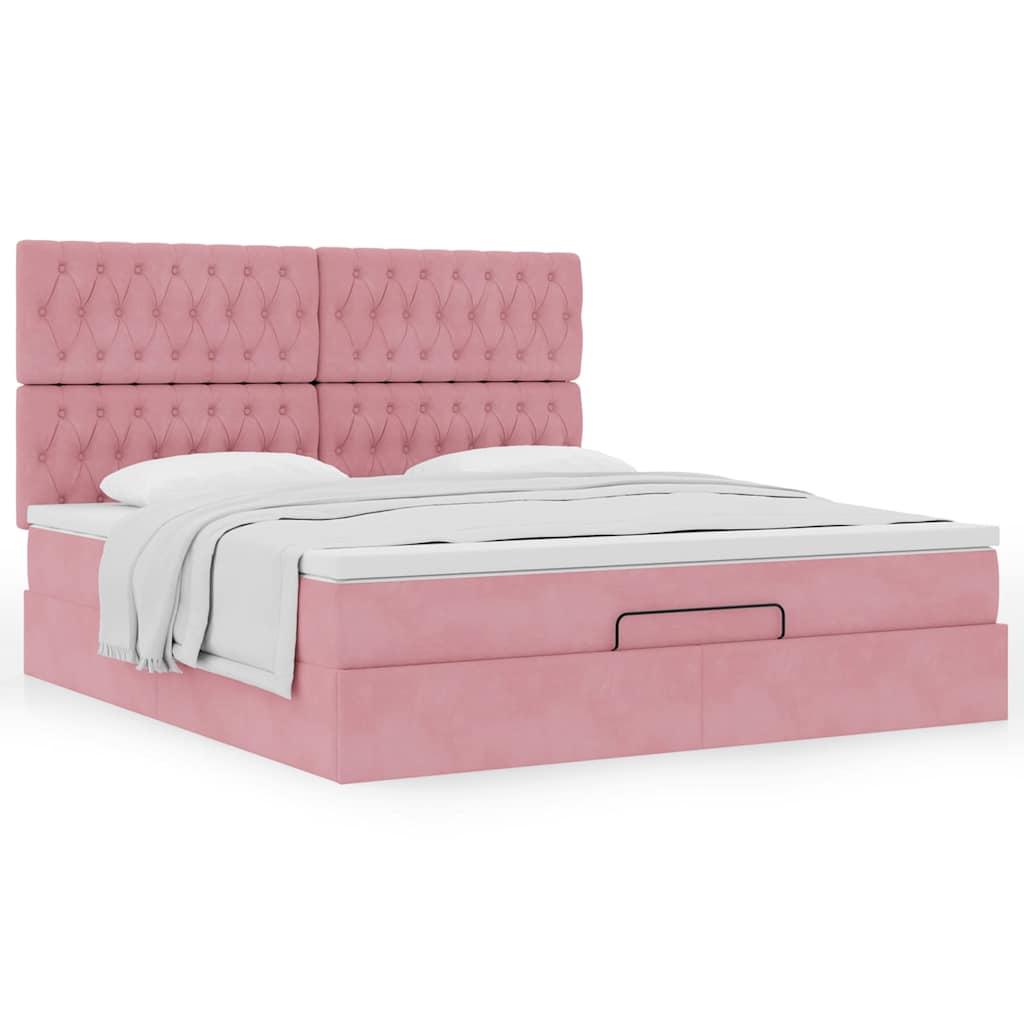 vidaXL Ottoman-Bett mit Matratzen Rosa 180x200 cm Samt