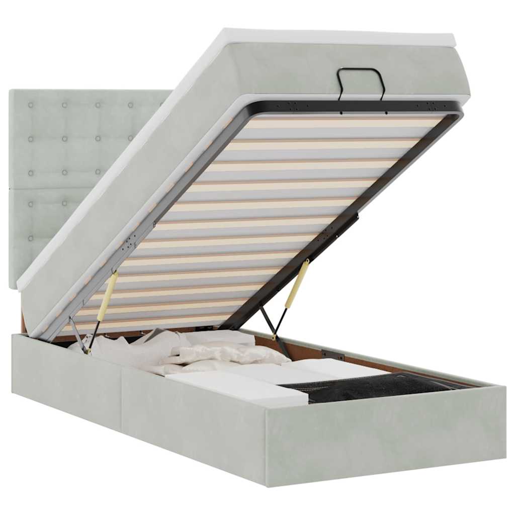 vidaXL Ottoman-Bett mit Matratzen Hellgrau 90x190 cm Samt