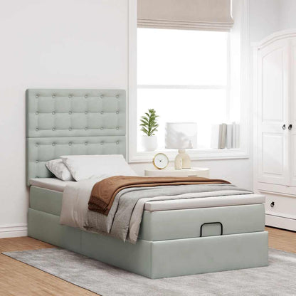 vidaXL Ottoman-Bett mit Matratzen Hellgrau 90x190 cm Samt