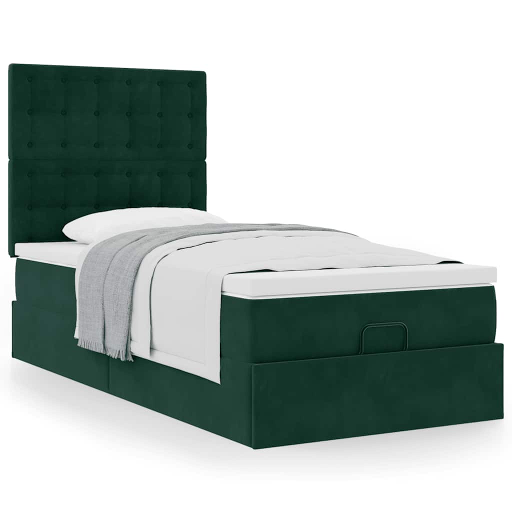 vidaXL Ottoman-Bett mit Matratzen Dunkelgrün 90x190 cm Samt