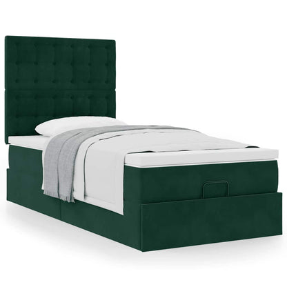 vidaXL Ottoman-Bett mit Matratzen Dunkelgrün 90x190 cm Samt