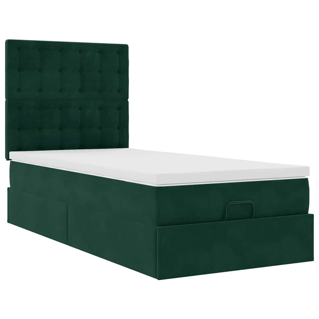 vidaXL Ottoman-Bett mit Matratzen Dunkelgrün 90x190 cm Samt