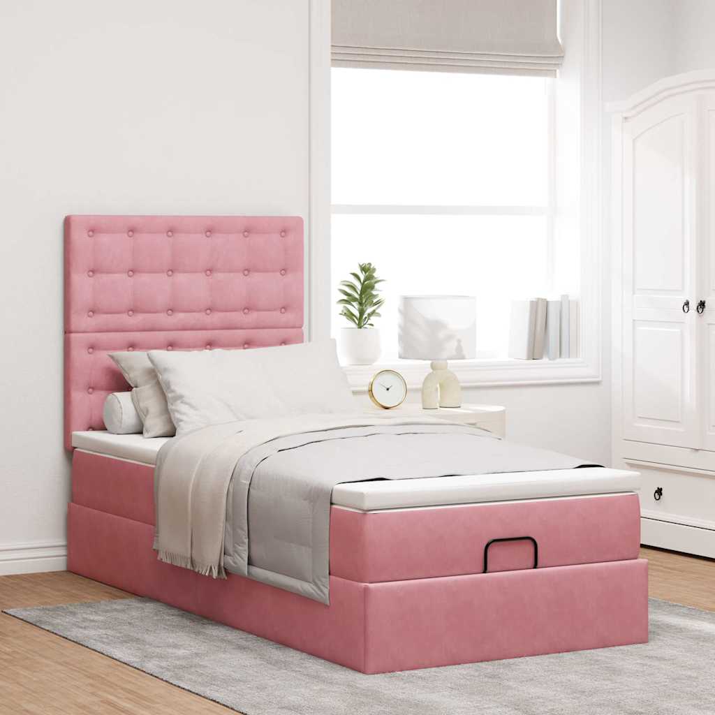 vidaXL Ottoman-Bett mit Matratzen Rosa 90x190 cm Samt
