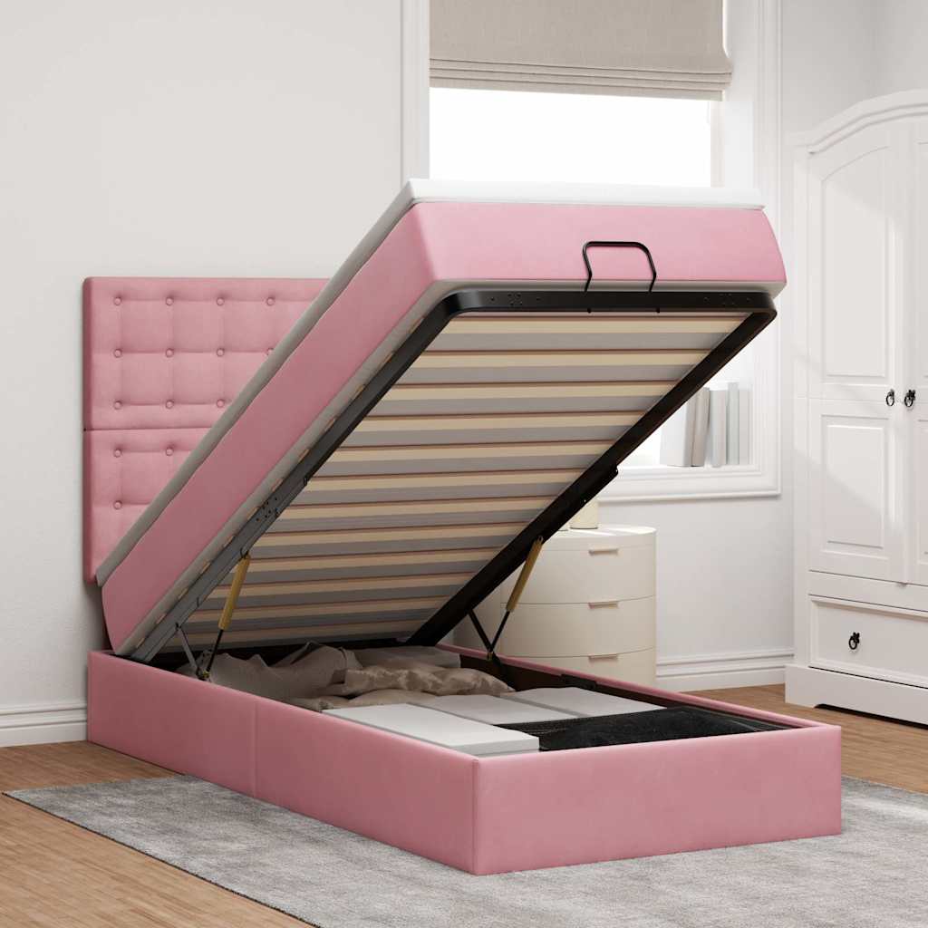 vidaXL Ottoman-Bett mit Matratzen Rosa 90x190 cm Samt