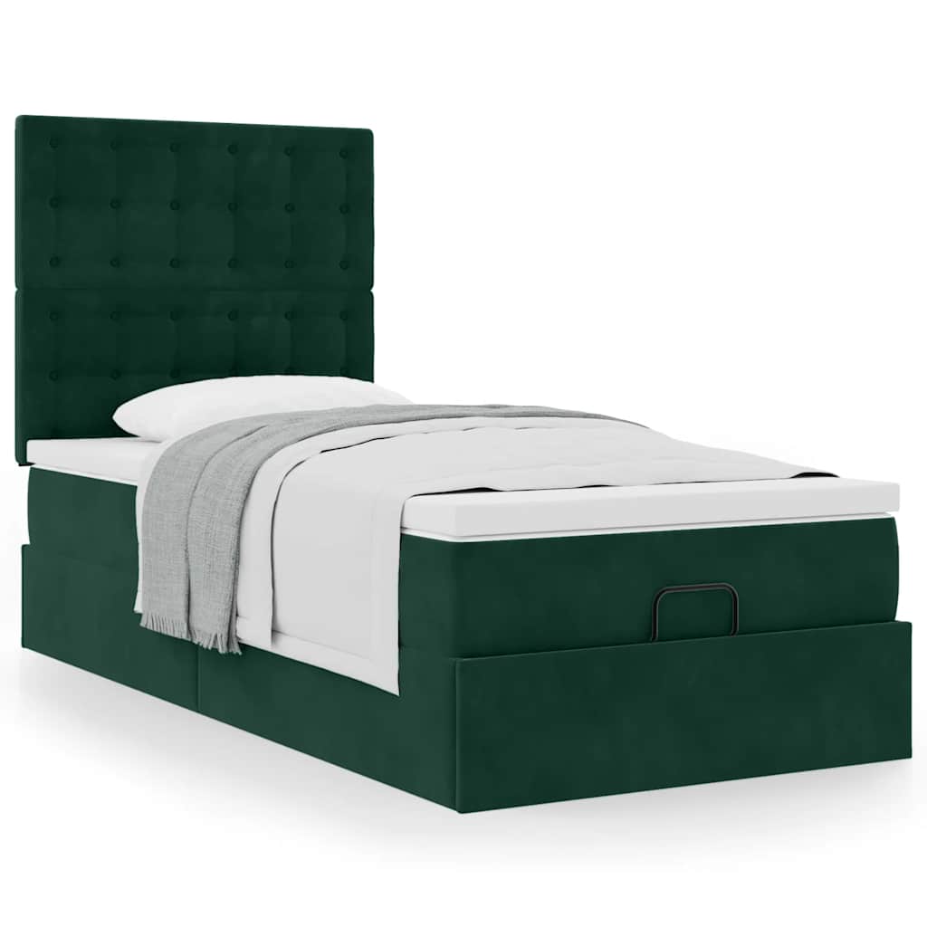 vidaXL Ottoman-Bett mit Matratzen Dunkelgrün 90x200 cm Samt