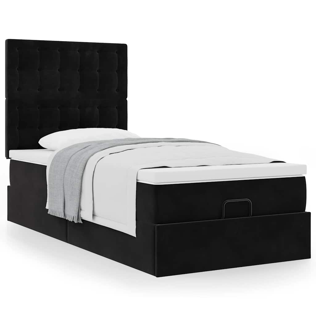 vidaXL Lit ottoman avec matelas Noir 100x200 cm Velours