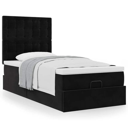 vidaXL Lit ottoman avec matelas Noir 100x200 cm Velours