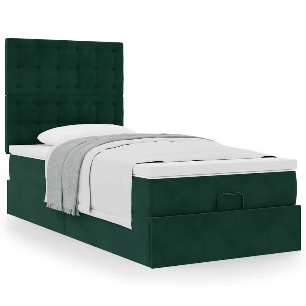 vidaXL Lit ottoman avec matelas vert foncé 100x200 cm Velours