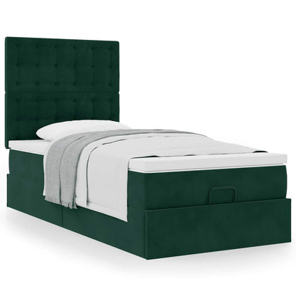 vidaXL Lit ottoman avec matelas vert foncé 100x200 cm Velours