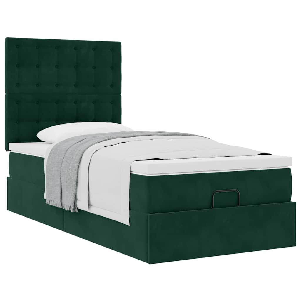 vidaXL Lit ottoman avec matelas vert foncé 100x200 cm Velours