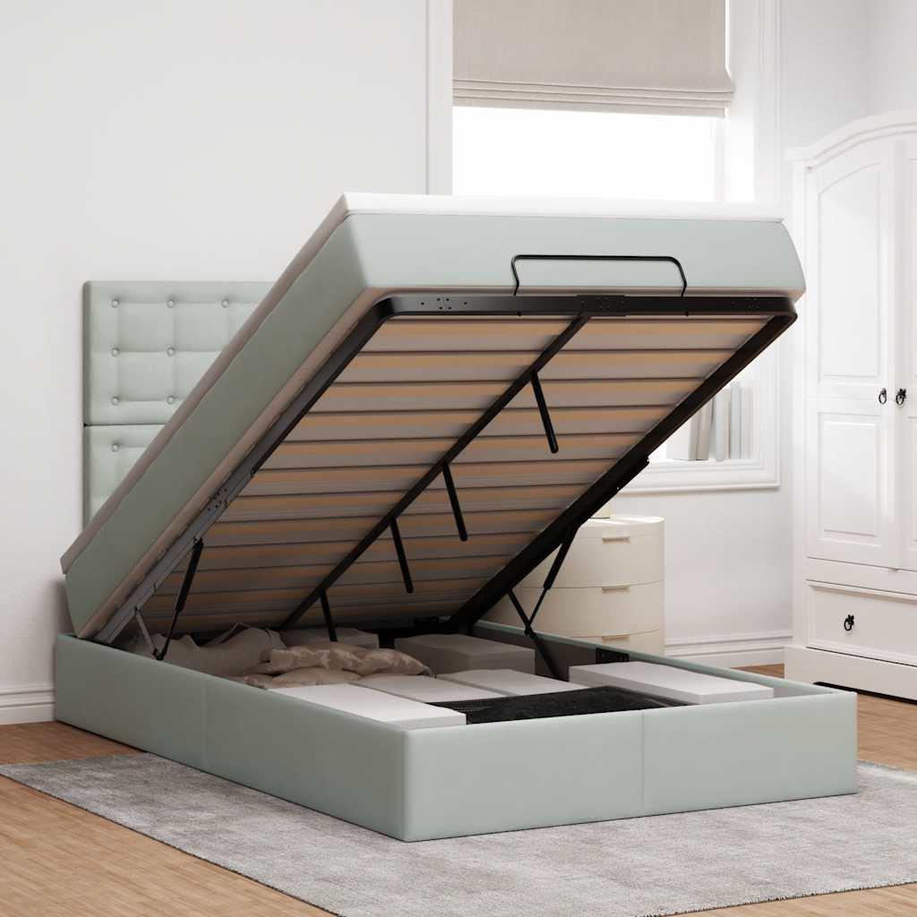 vidaXL Lit ottoman avec matelas Gris clair 120x190 cm Velours