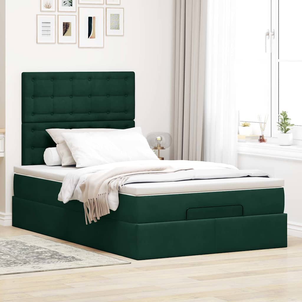 vidaXL Lit-coffre avec matelas Vert foncé 120x190 cm Velours