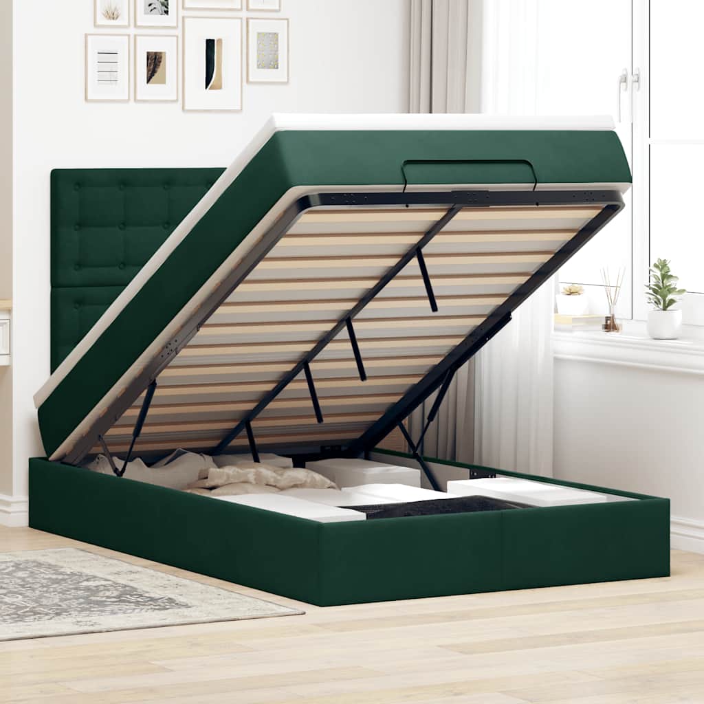 vidaXL Lit-coffre avec matelas Vert foncé 120x190 cm Velours