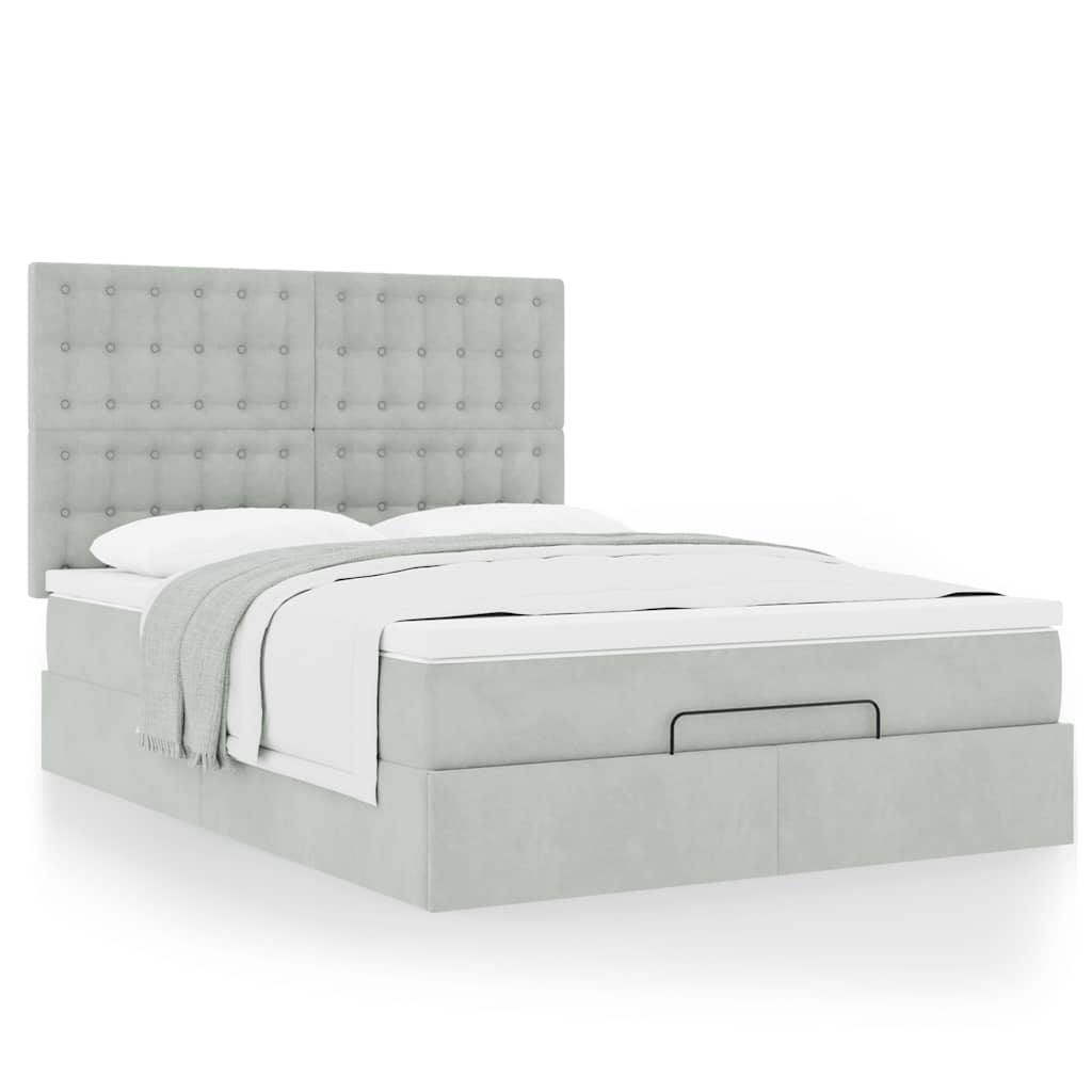vidaXL Ottoman-Bett mit Matratzen Hellgrau 140x190 cm Samt