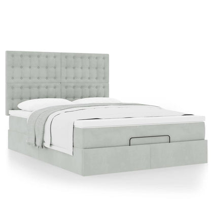 vidaXL Ottoman-Bett mit Matratzen Hellgrau 140x190 cm Samt