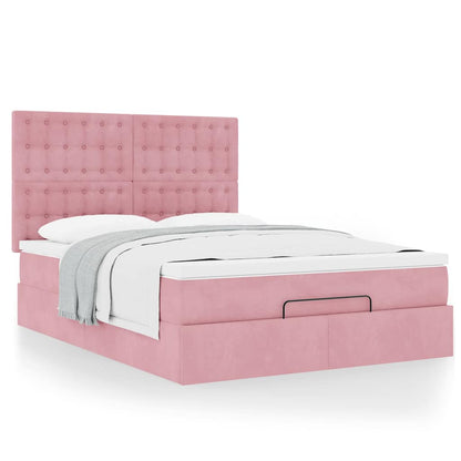 vidaXL Ottoman-Bett mit Matratzen Rosa 140x190 cm Samt