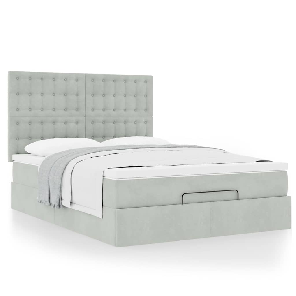 vidaXL Ottoman-Bett mit Matratzen Hellgrau 140x200 cm Samt