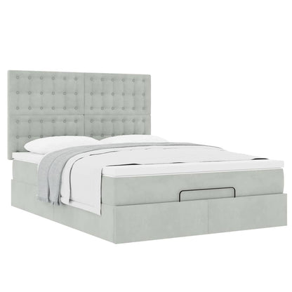 vidaXL Ottoman-Bett mit Matratzen Hellgrau 140x200 cm Samt