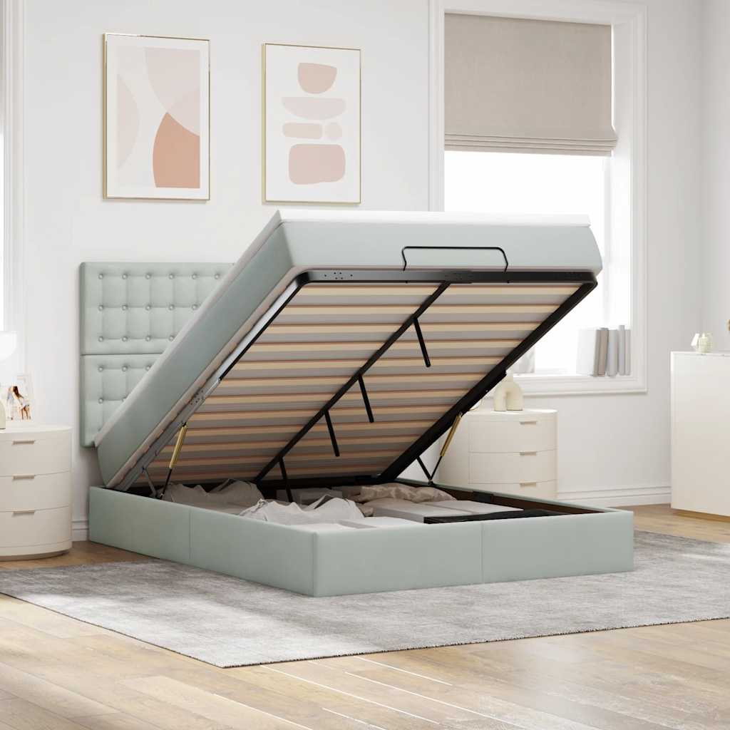 vidaXL Ottoman-Bett mit Matratzen Hellgrau 140x200 cm Samt