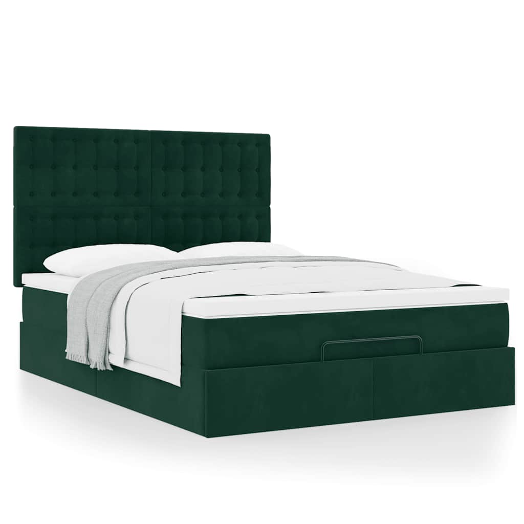 vidaXL Lit ottoman avec matelas vert foncé 140x200 cm Velours